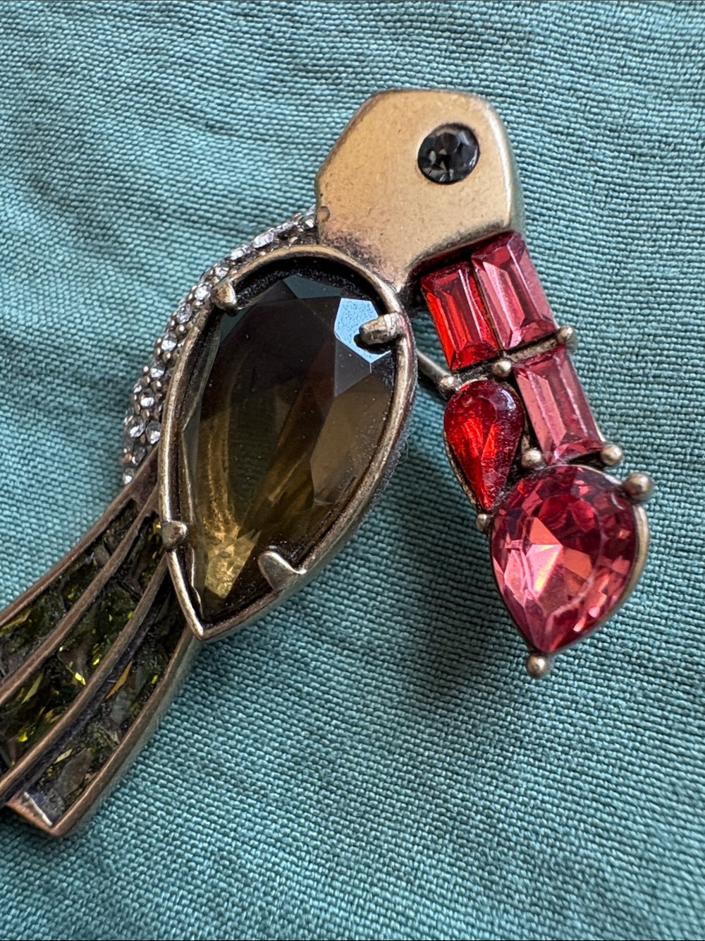Banana Republic Parrot Brooch with Pink and Olive Stones - Picture 5 of 9